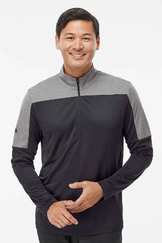 Adidas Mens Moisture Wicking 1/4 Zip Sweatshirt - Black/Grey Melange