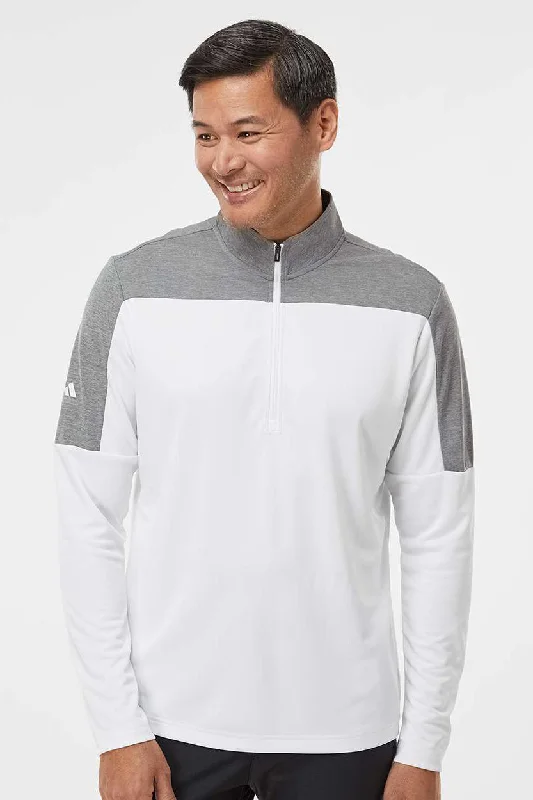 Adidas Mens Moisture Wicking 1/4 Zip Sweatshirt - White/Grey Melange