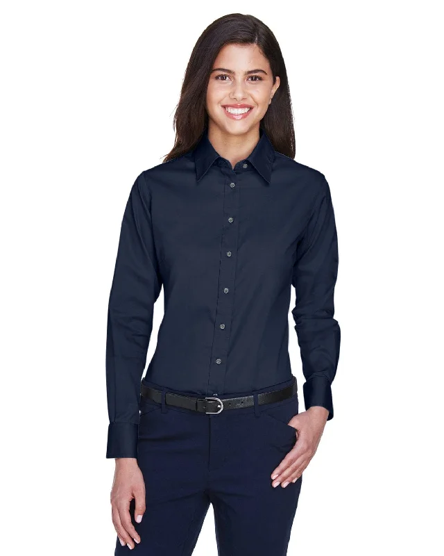 Harriton Ladies Long Sleeve Stain-Release Twill Shirt | Navy