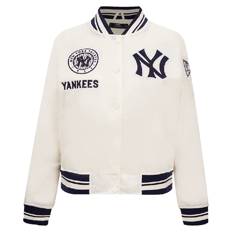 MLB NEW YORK YANKEES RETRO CLASSIC WOMEN'S RIB SATIN JACKET (EGGSHELL/ MIDNIGHT NAVY)