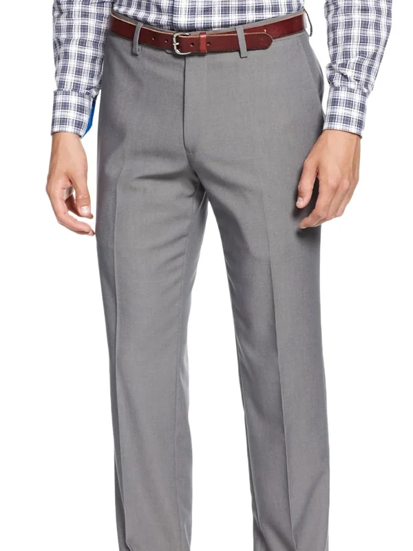 Bar III Tech Slim Fit Gray Textured Flat Front Washable Dress Pants