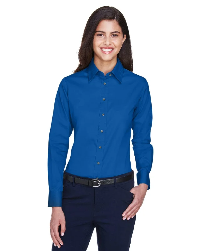 Harriton Ladies Long Sleeve Stain-Release Twill Shirt | French Blue