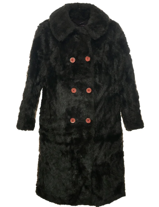 Dark Brown Faux Fur Coat - L