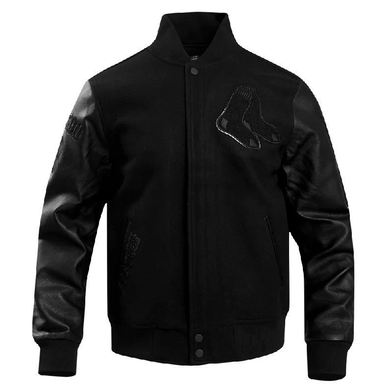 MLB BOSTON RED SOX TRIPLE BLACK WOOL MEN'S VARSITY JACKET (TRIPLE BLACK)