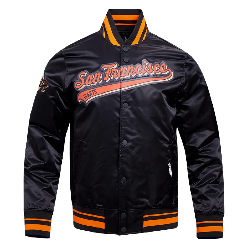 MLB SAN FRANCISCO GIANTS SCRIPT TAIL MEN'S SATIN JACKET (BLACK/ORANGE)