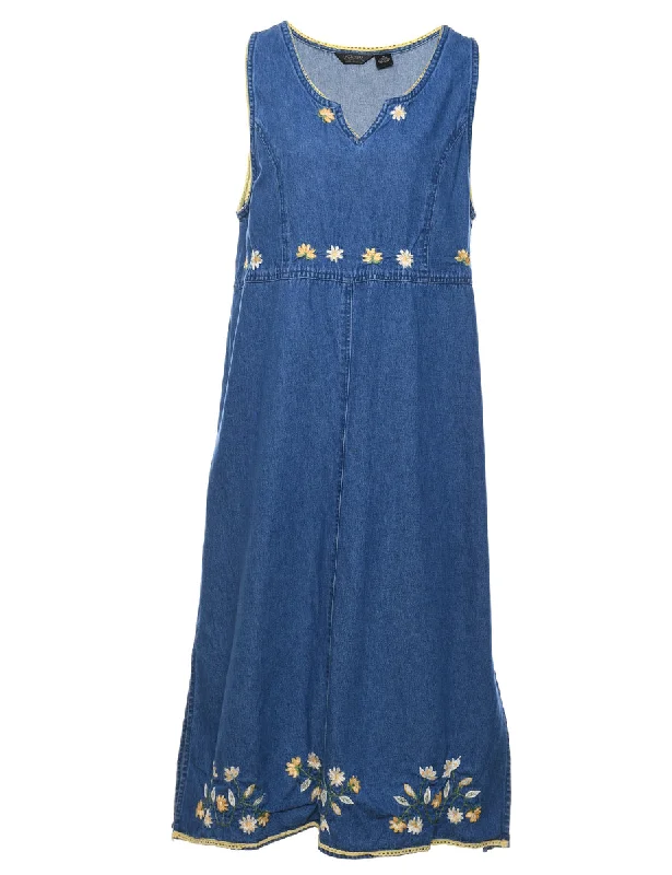 Embroidered Denim Dress - M