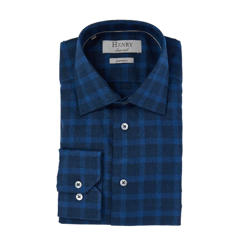 HENRY SARTORIAL Flannel Check Shirt BLUE