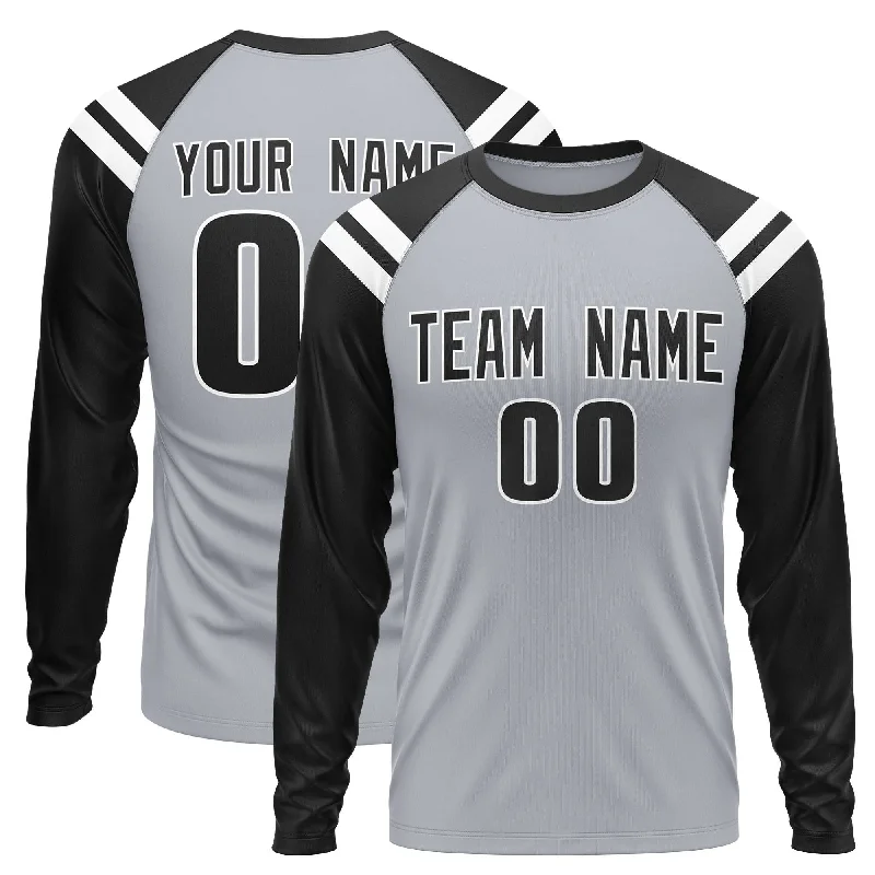 Custom Gray Black-White Crew Neck Personalized Raglan Long Sleeve Performance T-Shirt