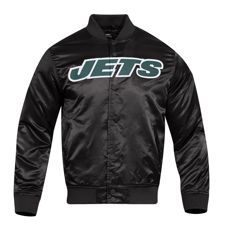 NFL NEW YORK JETS WORDMARK MEN'S SATIN JACKET (BLACK)