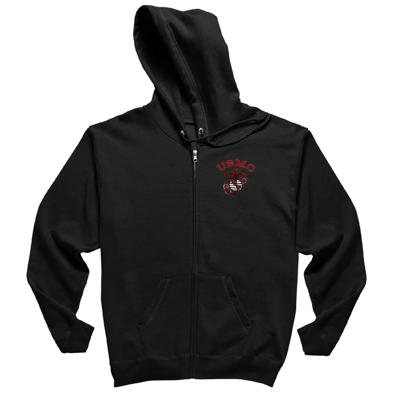 Red USMC EGA Embroidered Full Zip Hoodie