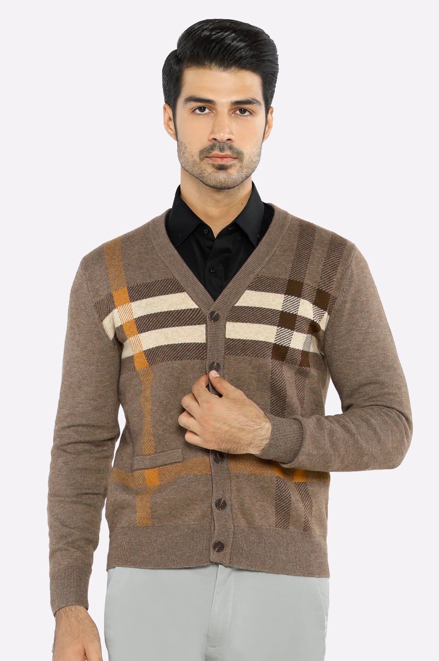 Men Full Sleeves Fawn Cardigan