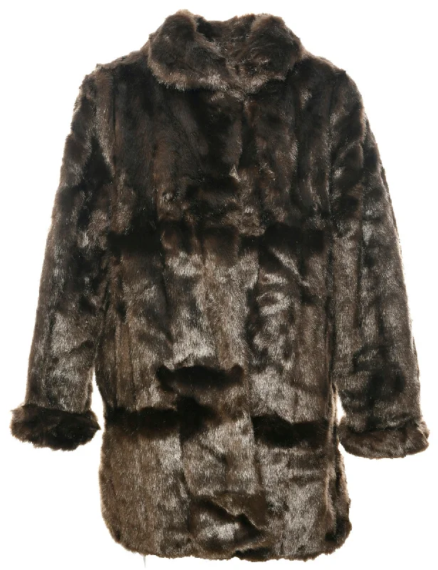 Dark Brown Faux Fur Coat - M