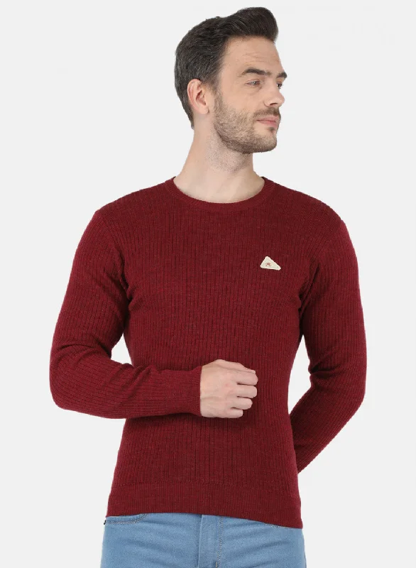 Men Maroon Solid Pullover