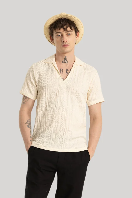 Jelle Cream Geometric Polo T-Shirt