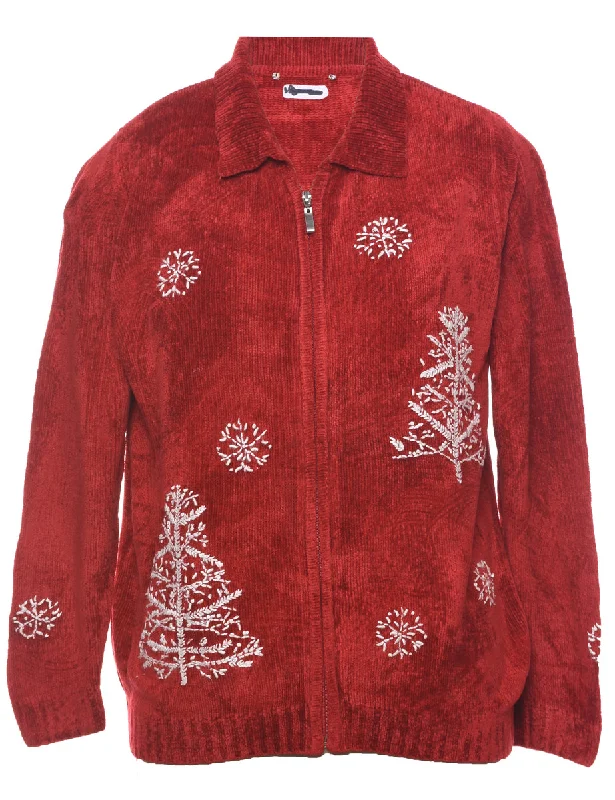 Embroidered Christmas Cardigan - M