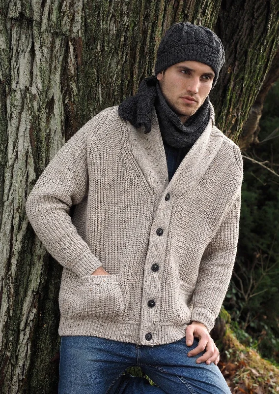 Aran Crafts Ribbed Gents Cardigan | Oatmeal