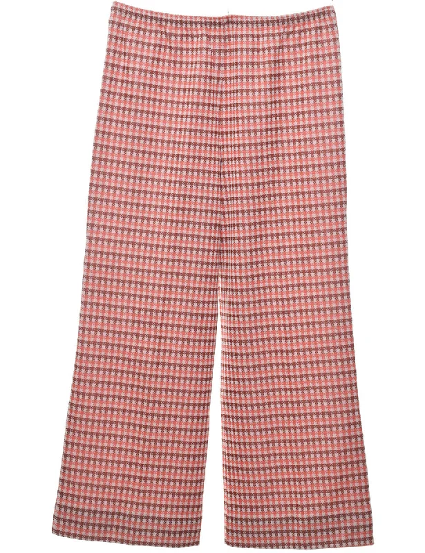 Dogtooth Peach & Maroon 1970s  Trousers - W32 L27