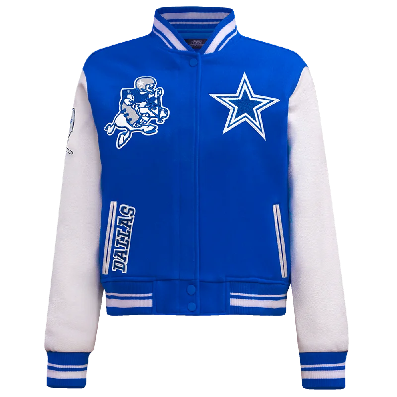 NFL DALLAS COWBOYS RETRO CLASSIC WOMEN'S RIB WOOL VARSITY JACKET (DODGER BLUE/WHITE)