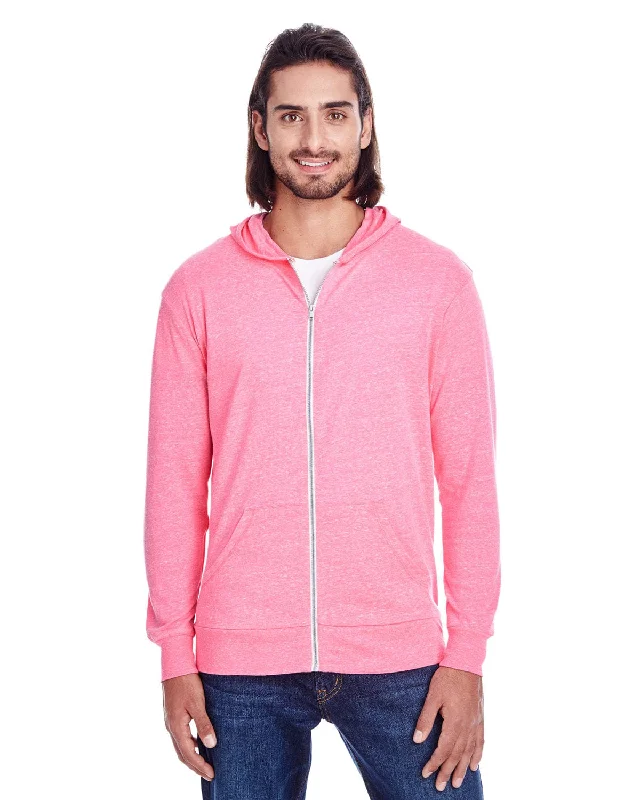 Threadfast Apparel Unisex Triblend Full-Zip Hoodie | Neon Pink Tribld