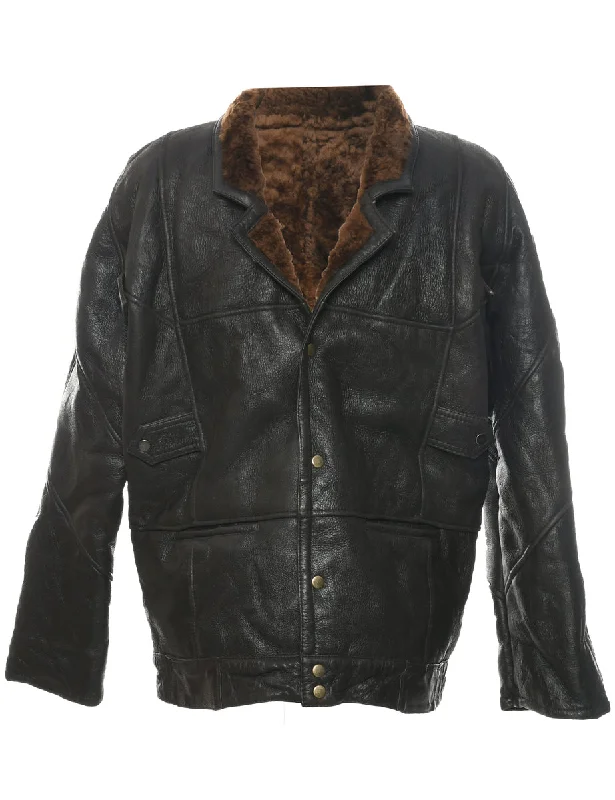 Dark Brown Shearling Leather Jacket - XL