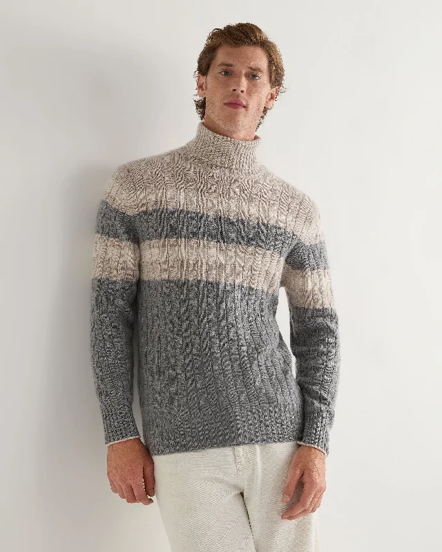 Men's Berwick Stripe Turtle Neck Cashmere Sweater Grey