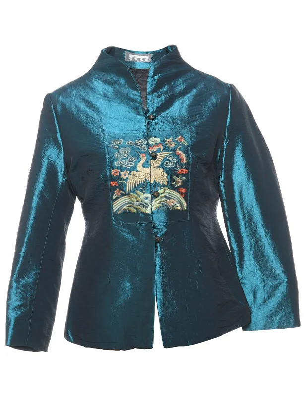 Embroidered Blue Metallic Evening Jacket - M