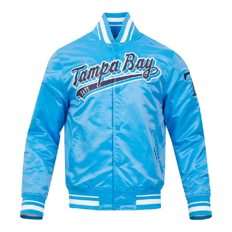 MLB TAMPA BAY RAYS SCRIPT TAIL MEN'S SATIN JACKET (UNIVERSITY BLUE)