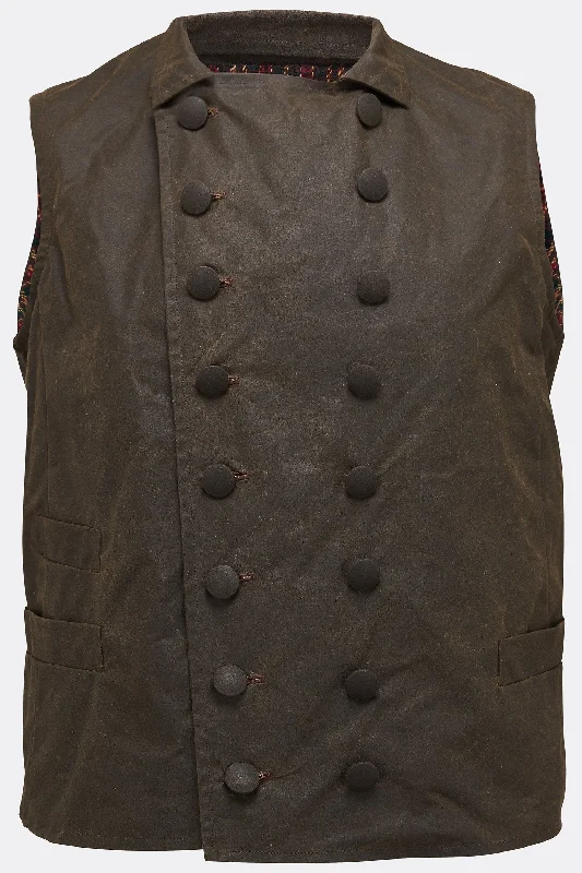 SHEPPARD WAISTCOAT IN OLIVE WAXED COTTON