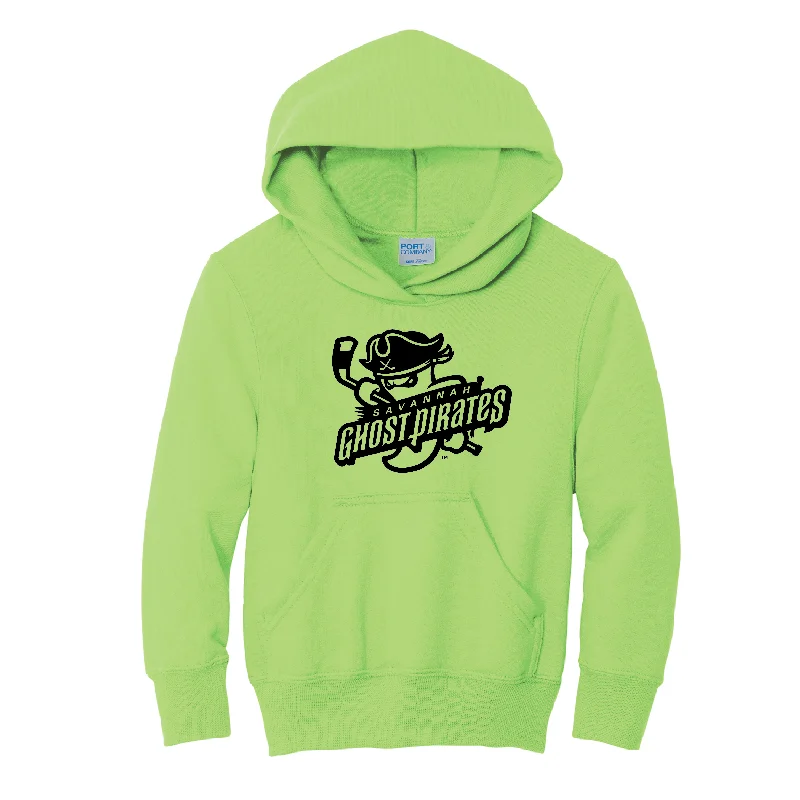 Savannah Ghost Pirates Youth Neon Green/Black Fleece Pullover Hooded Sweatshirt