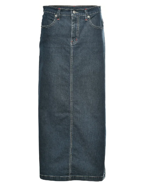 Dark Wash Maxi Style Denim Skirt - M