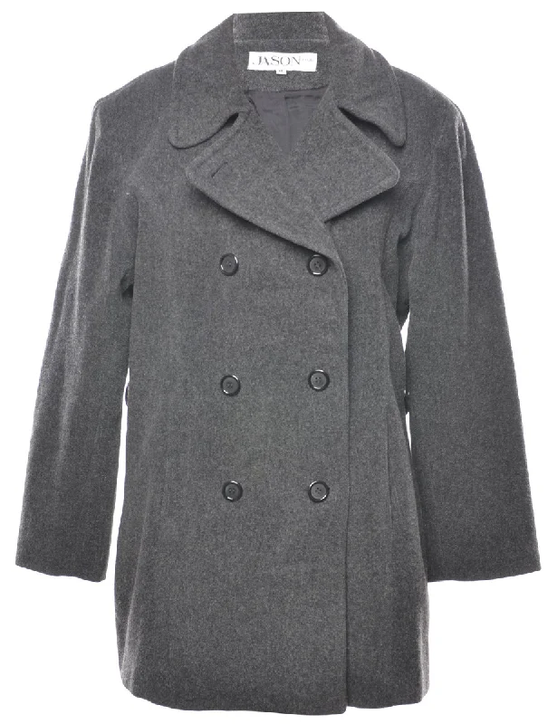 Dark Grey Double Breasted Wool Coat - M