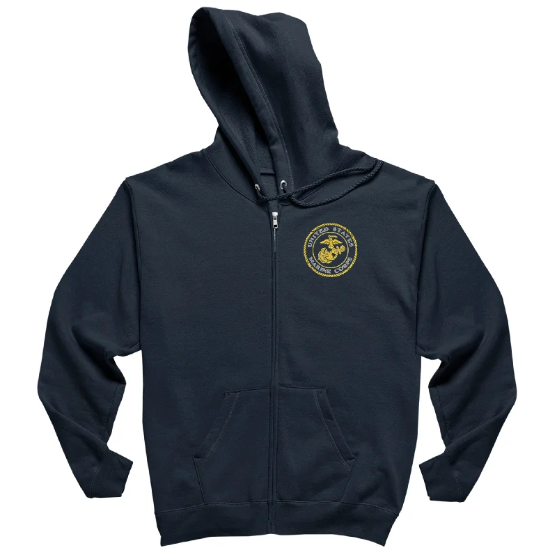 USMC Gold Seal Embroidered Full Zip Hoodie