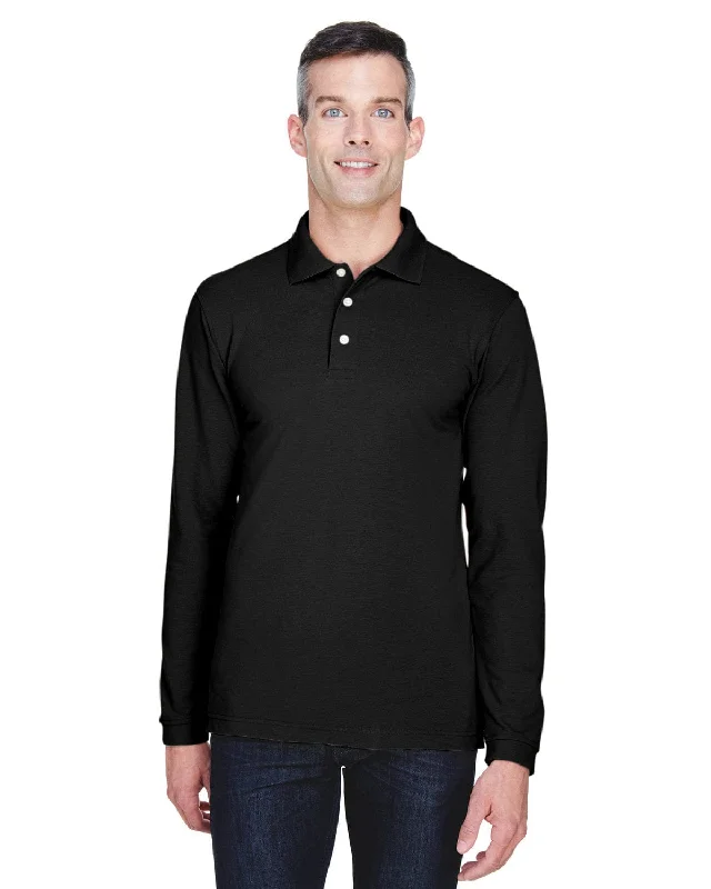 Harriton Easy Blend Long Sleeve Polo Shirt | Black