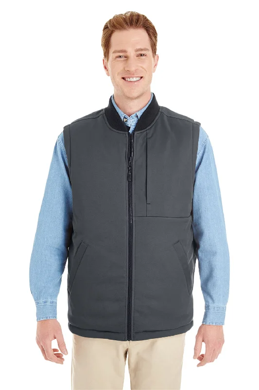 Harriton Mens Dockside Reversible Water Resistant Full Zip Vest - Black/Dark Charcoal Grey