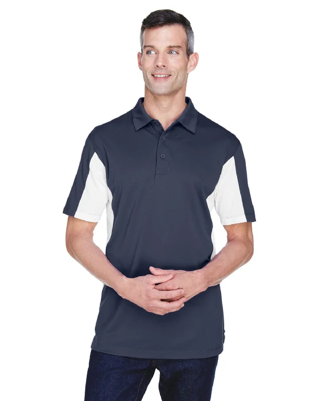 Harriton Side Block Micro-Pique Polo Shirt | Navy/ White