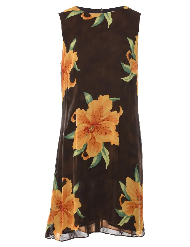 Dark Brown Floral Dress - M