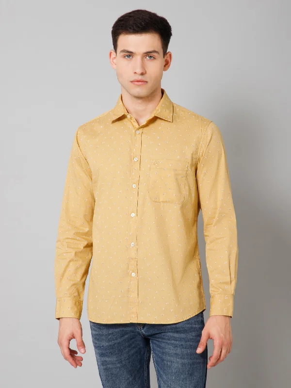 Men's Yellow Casual Floral Print Full Sleeve Shirt