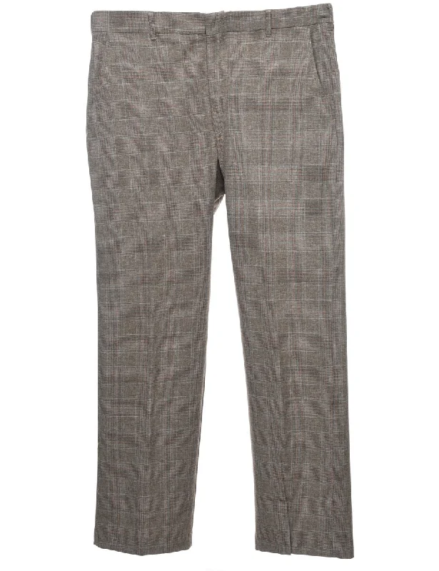 Dogtooth Checked Brown Casual Trousers - W34 L29