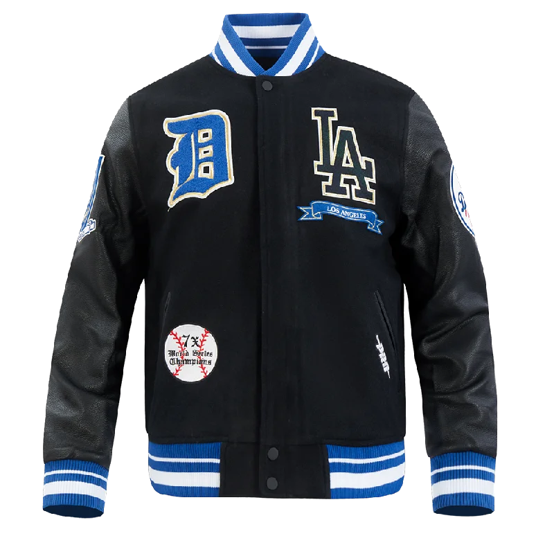 MLB LOS ANGELES DODGERS PRO PREP MEN'S WOOL VARSITY JACKET (BLACK/DODGER BLUE)