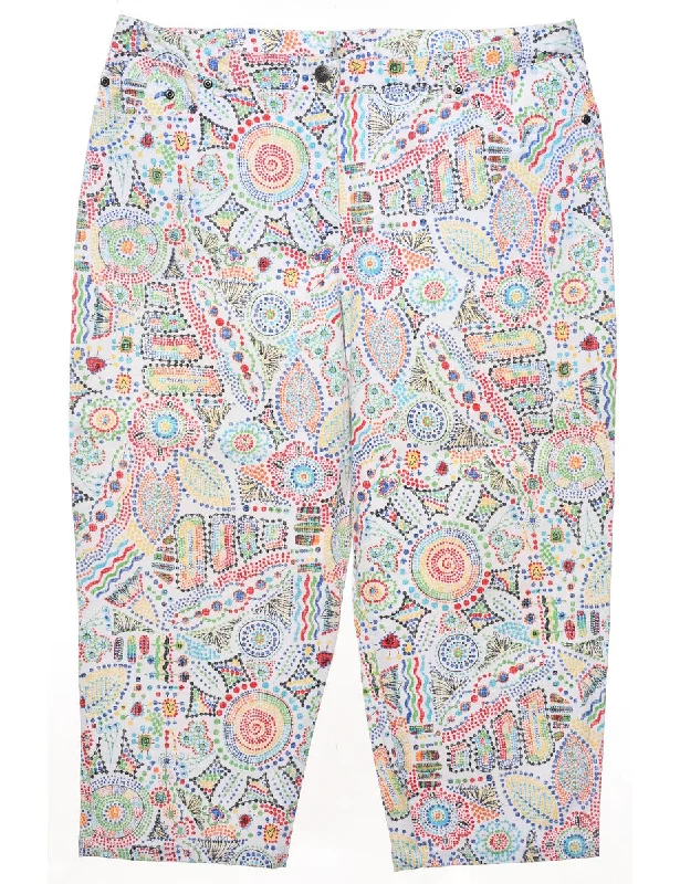 Cropped Multi-Colour Patterned Trousers - W36 L22