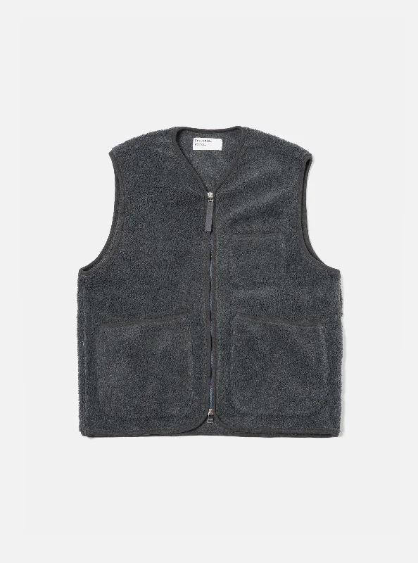 Universal Works Zip Gilet in Charcoal Mountain Fleece