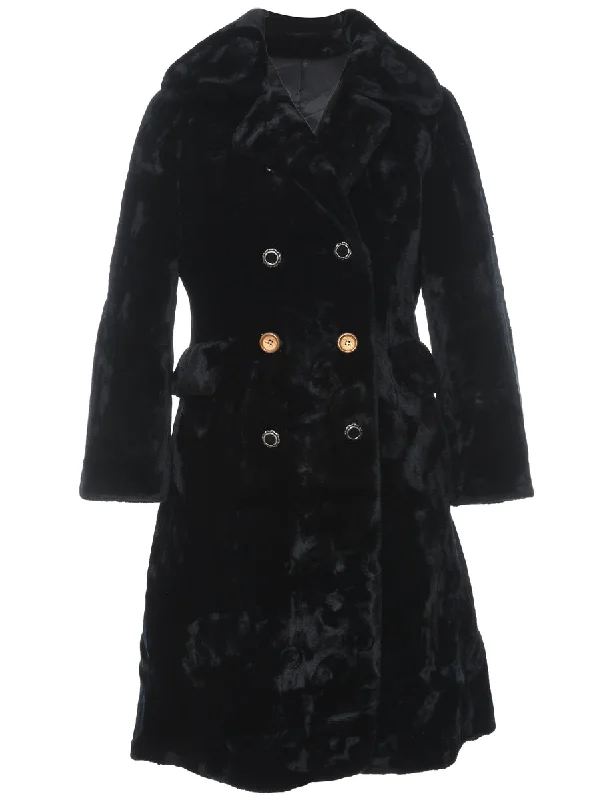 Double Breasted Black Borgazia Faux Fur Coat - L