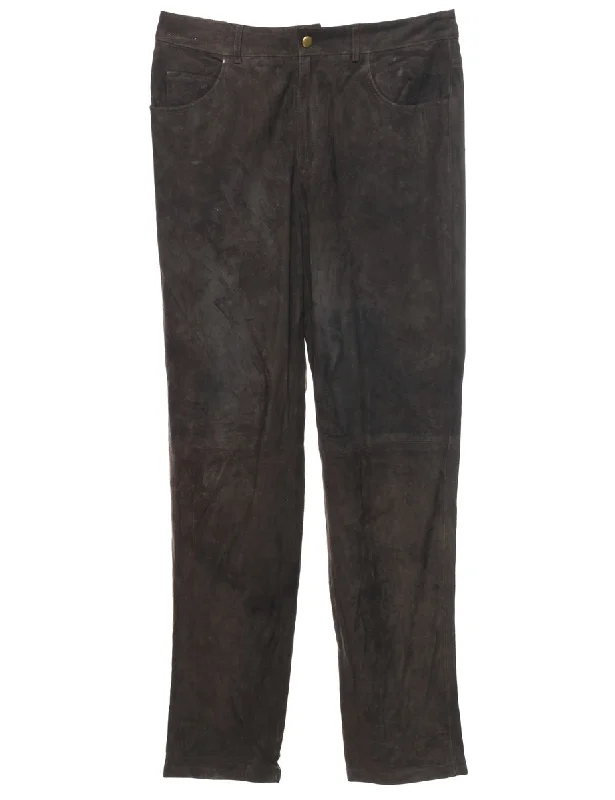 Dark Brown High Waist Suede Trousers - W30 L33