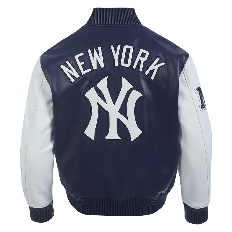 MLB NEW YORK YANKEES CITY SIGNATURE MEN'S LEATHER VARSITY JACKET (MIDNIGHT NAVY/WHITE)