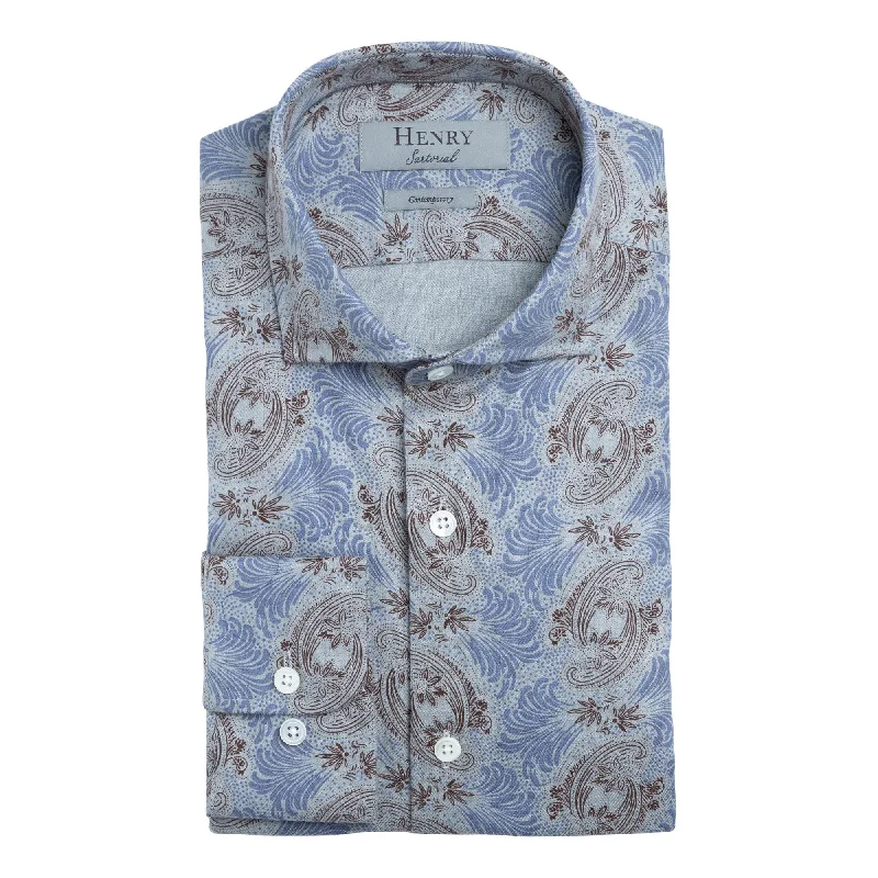 HENRY SARTORIAL Floral Shirt GREY/BROWN