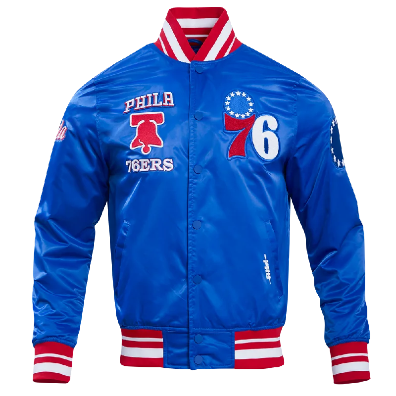 NBA PHILADELPHIA 76ERS RETRO CLASSIC MEN'S RIB SATIN JACKET (ROYAL BLUE/RED)