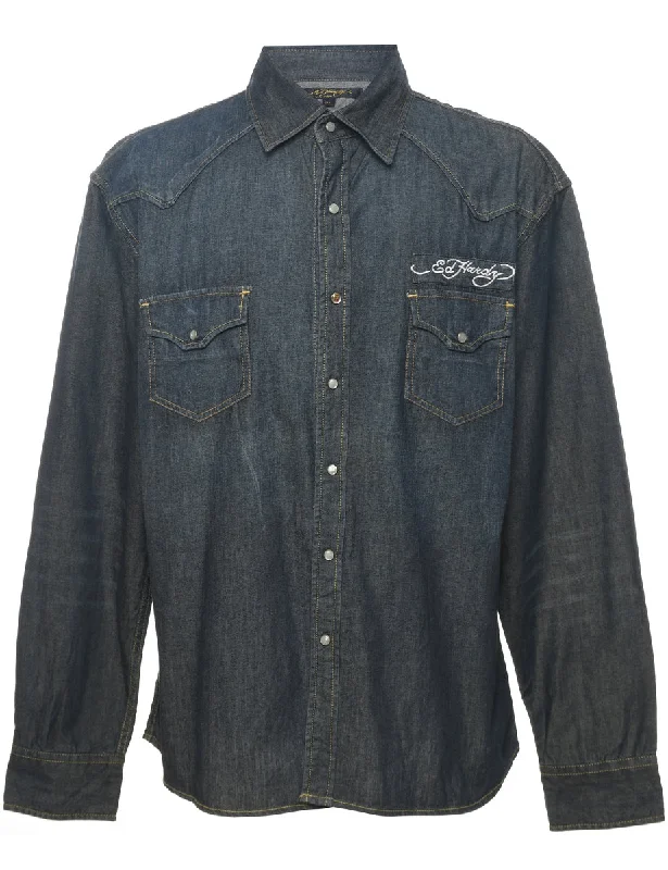 Ed Hardey Long Sleeved Y2K Denim Shirt - XL