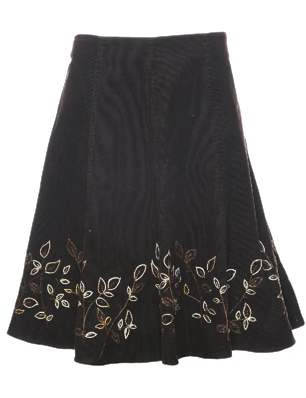 Corduroy Floral Pattern A-line Skirt - L