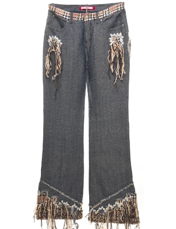 Dark Wash Flared Y2K Frayed Hem Jeans  - W30 L33