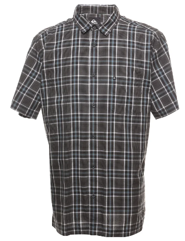 Dark Grey & Blue Short-Sleeve Checked Shirt - XL